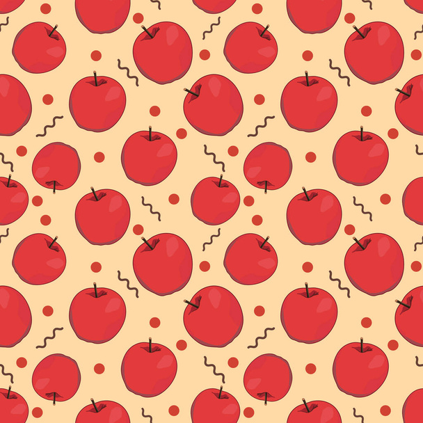 Red Apple Seamless Vector Pattern Illustration - Vector, Image
