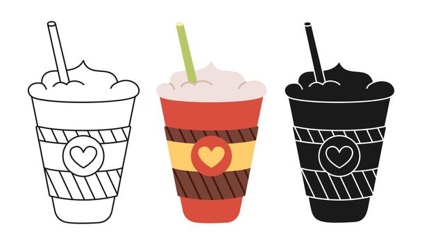 Caffè tazza cartone animato set linea icona mestiere doodle vettore - Vettoriali, immagini