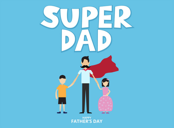 Супер-тато, Щасливі отці, тримаючи за руку свого сина і доньку, любовний тато концепцію, Вектор Ілюстрація - Вектор, зображення