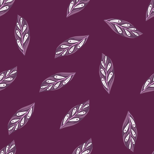 Purple and violet colors seamless pattern with doodle geometric leaves random shapes. Floral artwork. Perfect for fabric design, textile print, wrapping, cover. Vector illustration. - Wektor, obraz