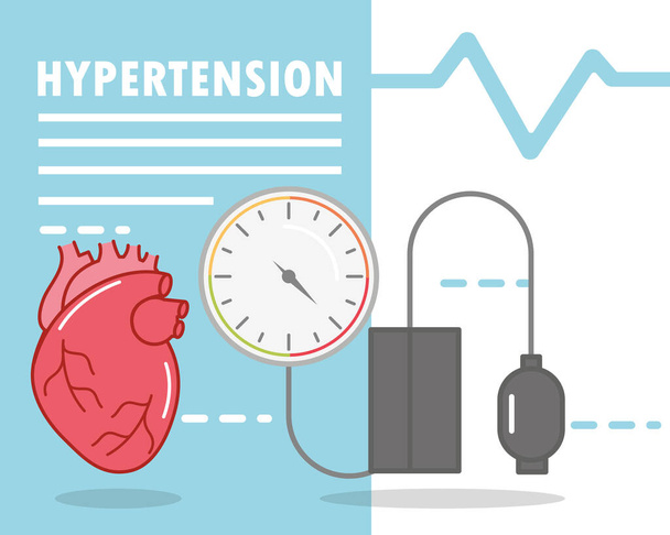 hypertension tensiometer heart - Vector, imagen