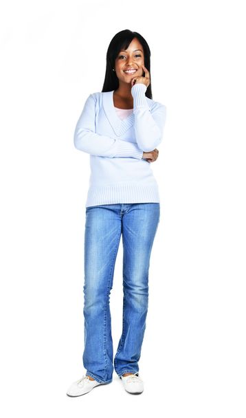 Confident black woman standing isolated on white background - Fotoğraf, Görsel