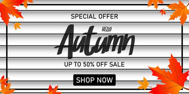 autumn sale banner with text and maple leaves. vector illustration - Vector, Image