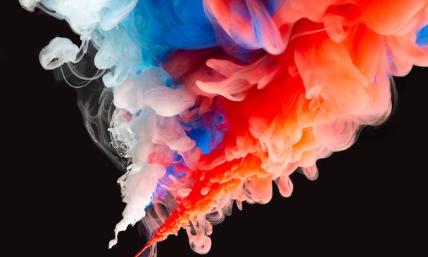 Mélange de couleurs abstrait, goutte de peinture de mélange de couleurs d'encre tombant sur l'eau Encre colorée dans l'eau, gouttes de couleur dans l'eau - Photo, image