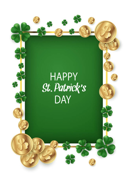 st. patrick's day with golden shamrocks and clover leaves - Vector, Image