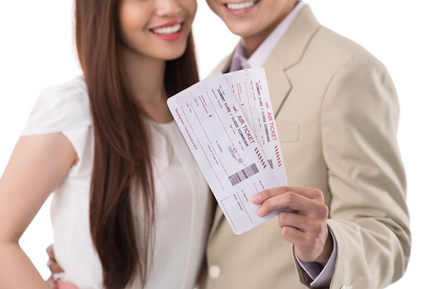Happy couple with boarding passes - Foto, Imagem