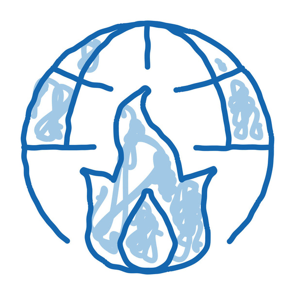 Wilderness Fire Planet Earth schizzo icona vettore. Disegnato a mano blu doodle linea arte isolato simbolo illustrazione - Vettoriali, immagini