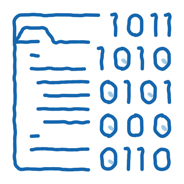 バイナリファイルコーディングシステムのスケッチアイコンベクトル。手描きの青いドアラインアート隔離されたシンボルイラスト - ベクター画像