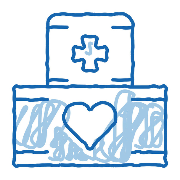 Voluntários Suporte Medikit vetor ícone esboço. Mão desenhado azul doodle linha arte isolado símbolo ilustração - Vetor, Imagem