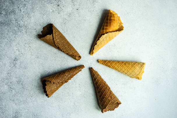 Sweet waffle cones as a summer background concept - Photo, Image