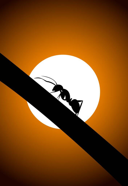 Landschapsontwerp van een mier klimmend in een boom met kleurrijke achtergrond met zon - vector illustratie - Vector, afbeelding
