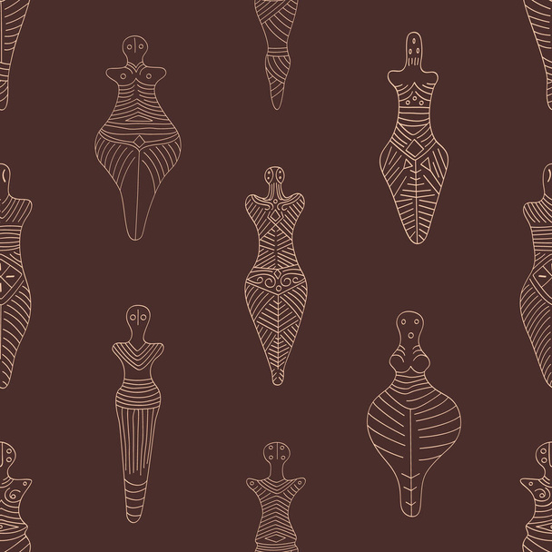 Nahtloses Muster mit antiken rituellen anthropomorphen Symbolen aus der CucuteniTrypillia-Kultur für Ihr Projekt - Vektor, Bild