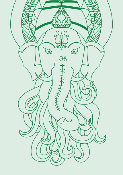 An illustration of a sketch of Lord Ganesha silhouette on a green background - Photo, Image