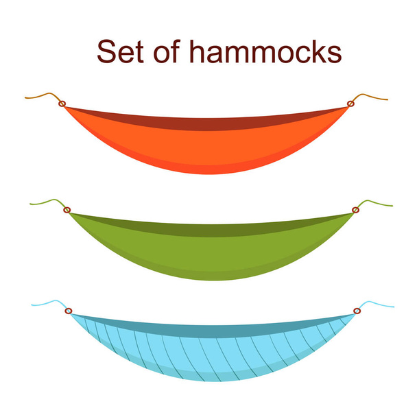 ハンモックのセット。白い背景に隔離されたフラットデザインのハンモックの異なるタイプ。ベクトル. - ベクター画像