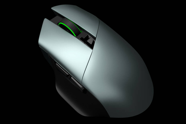 Modern wireless gaming computer mouse isolated on black background - Valokuva, kuva