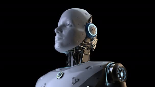 3D απόδοση cyborg ματιά πάνω ή να μετατρέψει το πρόσωπο σε μαύρο φόντο 4k πλάνα - Πλάνα, βίντεο