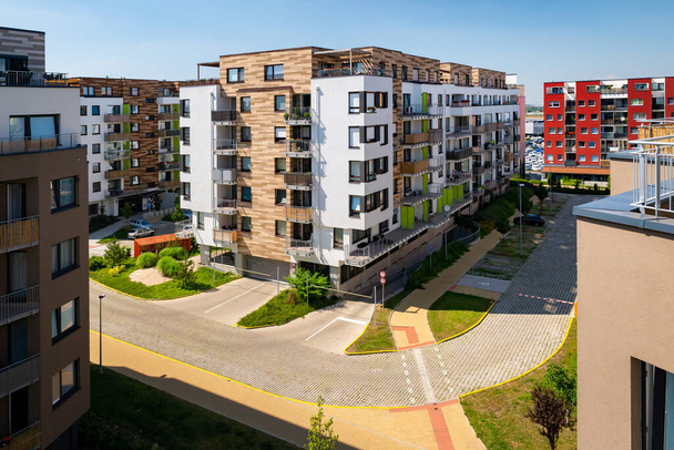 Multi-family building, aerial view. Viaw of block of flats in suburban area. - Fotografie, Obrázek