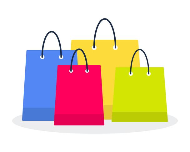 Group of colorful shopping bags isolated on white background. Creative concept for e-commerce or digital store. Simple trendy cute object vector illustration. Flat style graphic design icon element. - Vetor, Imagem
