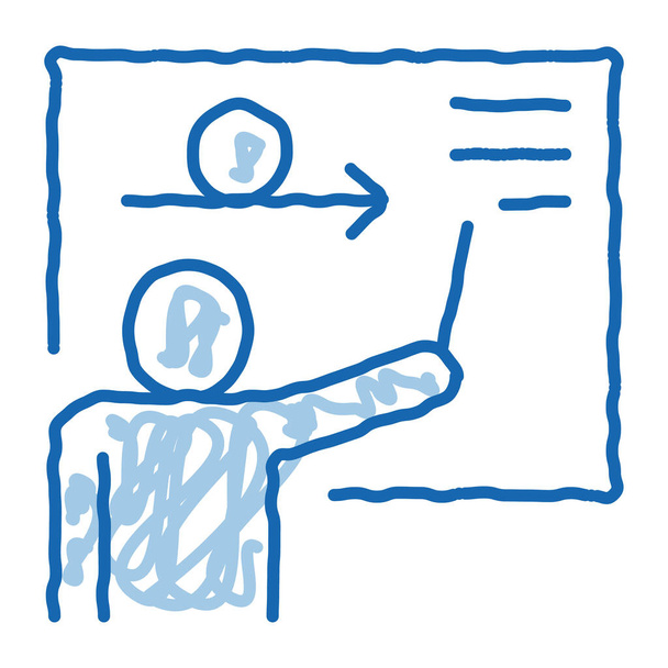 Człowiek Sylwetka w pobliżu Blackboard Agile Skecz szkic ikony wektor. Ręcznie rysowane niebieski doodle linii sztuki izolowane symbol ilustracji - Wektor, obraz