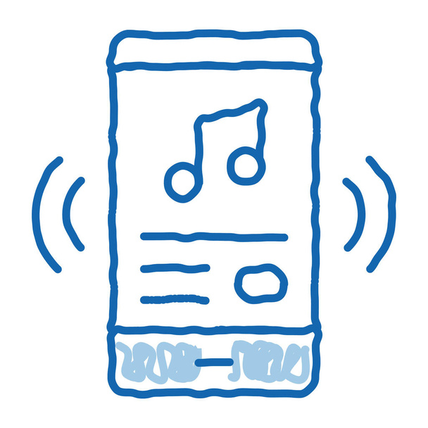 Прослушивание музыкальной песни в иконостасе. Ручная рисованная синяя линия рисунка - Вектор,изображение