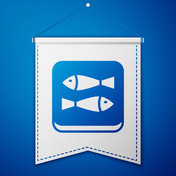 Blue Canned fish icon isolated on blue background. White pennant template. Vector. - Vector, Image