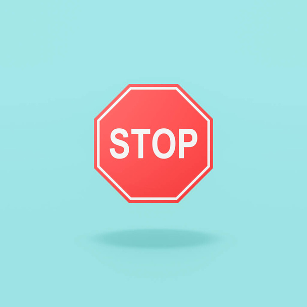 Классический красный знак остановки на синем фоне - Фото, изображение