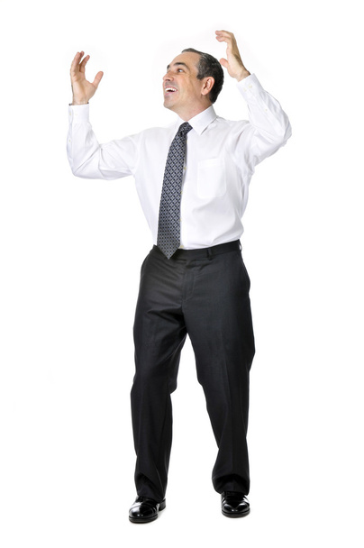 Happy celebrating business man in suit isolated on white background - Foto, Imagem