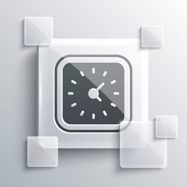 Grey Clock icon isolated on grey background. Time symbol. Square glass panels. Vector. - ベクター画像