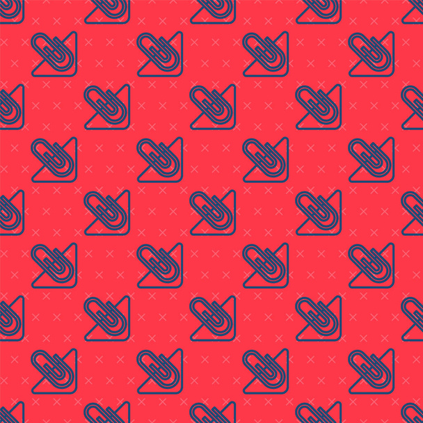 Blauwe lijn Papieren clip icoon geïsoleerd naadloos patroon op rode achtergrond. Vector. - Vector, afbeelding