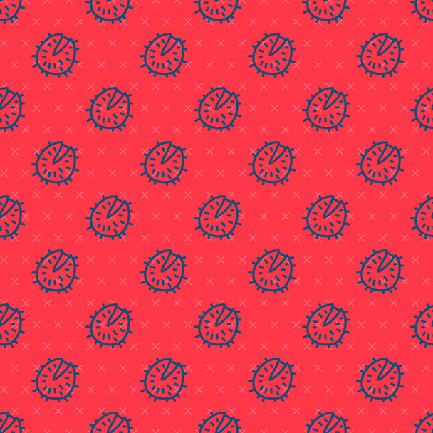 Blauwe lijn Kastanje pictogram geïsoleerd naadloos patroon op rode achtergrond. Barbed en sterke kastanje. Vector. - Vector, afbeelding