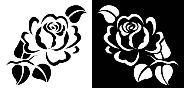 Black and white rose flower with leaves - vector illustration - Vector, Image