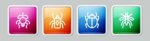 Set line Spider, Beetle bug, Mite and Mosquito. Colorful square button. Vector - Vector, Image