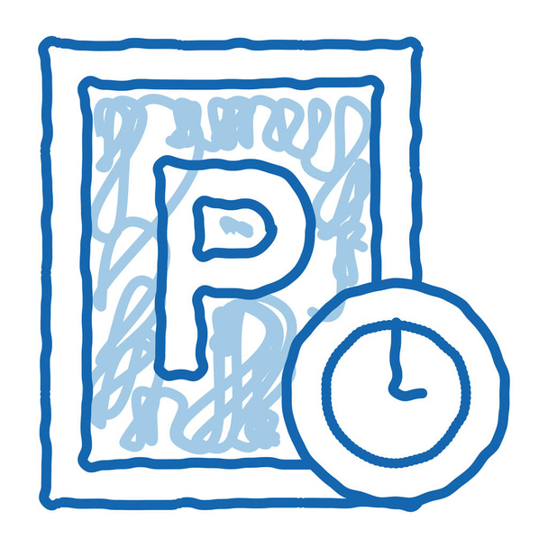 Διανυσματική απεικόνιση εικονιδίου χρόνου στάθμευσης. Χέρι ζωγραφισμένο μπλε γραμμή doodle art Parking Time σημάδι. μεμονωμένη απεικόνιση συμβόλων - Διάνυσμα, εικόνα