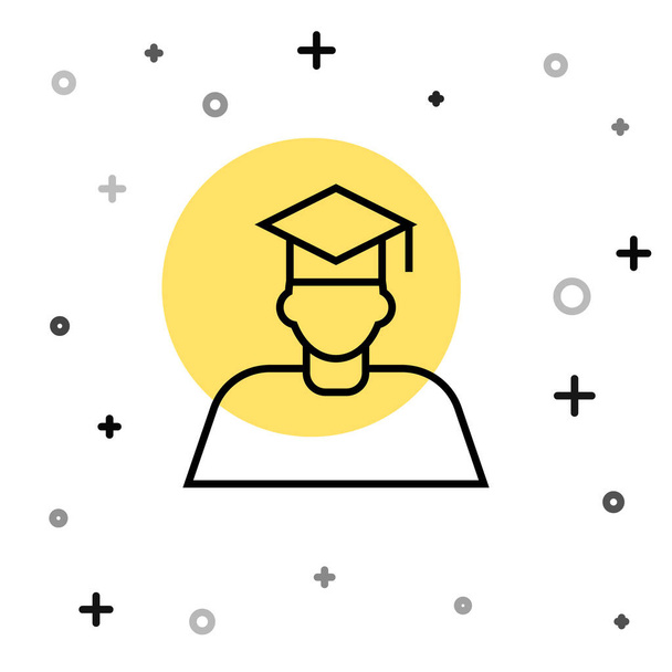 Černá čára Graduate a graduation cap ikona izolované na bílém pozadí. Náhodné dynamické tvary. Vektor. - Vektor, obrázek