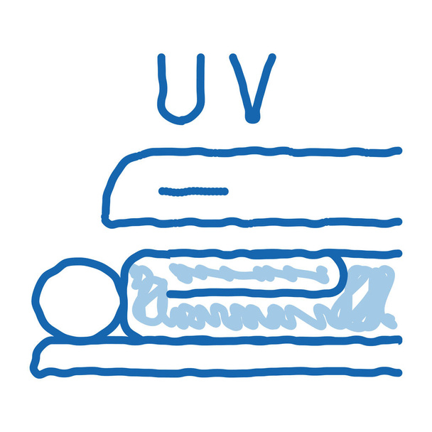 Zonnen in Solarium schets icoon vector. Met de hand getekend blauwe doodle lijn kunst Tanning in Solarium teken. geïsoleerde symbool illustratie - Vector, afbeelding
