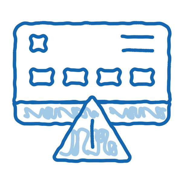 Вектор значка хакера кредитки. Ручная рисованная голубая каракули линии искусства Кредитная карта взлома знак. изолированная иллюстрация символов - Вектор,изображение