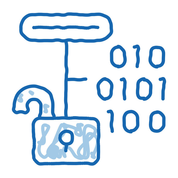 Hacking Binary Code vázlat ikon vektor. Kézzel rajzolt kék firka vonal művészet hacker bináris kód jel. izolált szimbólum illusztráció - Vektor, kép