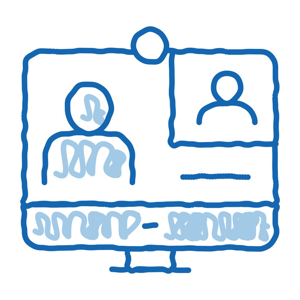 Studente Personal Computer schizzo icona vettore. Disegnato a mano blu doodle line art Student Personal Computer segno. illustrazione simbolo isolato - Vettoriali, immagini
