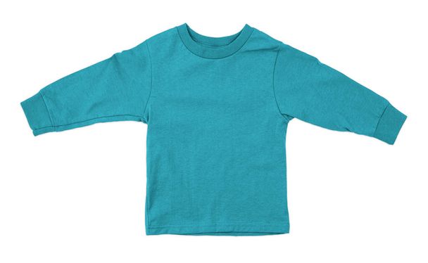 Ir direto para a criação de imagens encantadoras para o seu projeto, com este Front View Impressionante Toddler Longsleeve T-shirt Mokup Em Azul Curaçao Cor. - Foto, Imagem