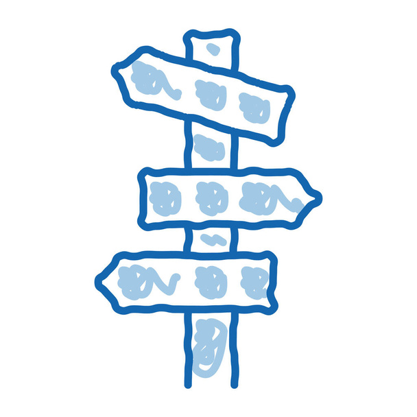 Segnaletica stradale in legno schizzo icona vettore. Disegnato a mano blu doodle line art cartelli stradali in legno segno. illustrazione simbolo isolato - Vettoriali, immagini