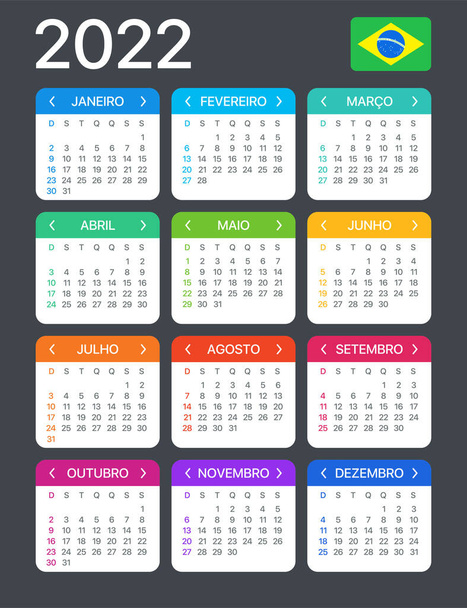 2022 naptár - Brazil változat - Vektorsablon - Vektor, kép