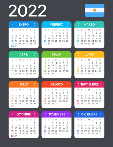 Vektorová šablona barevného kalendáře 2022 - Argentinská verze - Vektor, obrázek
