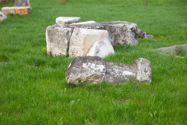 An old  stone tombstone lying down  - Foto, afbeelding