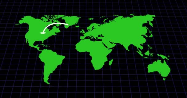 Animacja ekspansji rynków zbytu firmy z USA na inne kontynenty. Mapa świata z ekspansją rynków zbytu firmy. - Materiał filmowy, wideo