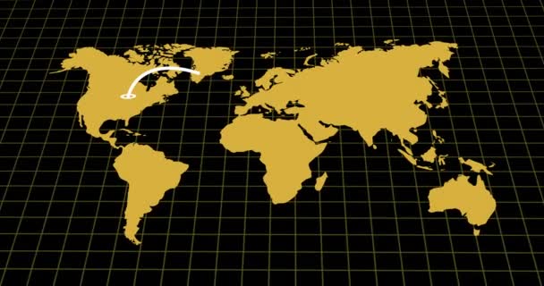 Animazione 4K della capacità di fornire prodotti e servizi in tutto il mondo. Distribuzione di prodotti e servizi schematicamente raffigurati su una mappa del mondo dagli Stati Uniti ad altri continenti. - Filmati, video