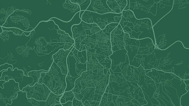 Dunkelgrüne Vektorhintergrundkarte des Stadtgebiets Jerusalem, Straßen- und Wasserkartographie-Illustrationen. Breitbild-Streetmap, digitales flaches Design. - Vektor, Bild