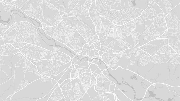 White and light grey Leeds city area vector background map, streets and water cartography illustration. Widescreen proportion, digital flat design streetmap. - Vector, Image