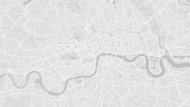 Weiße und hellgraue Vektorhintergrundkarte des Londoner Stadtgebiets, Straßen- und Wasserkartographie-Illustrationen. Breitbild-Streetmap, digitales flaches Design. - Vektor, Bild