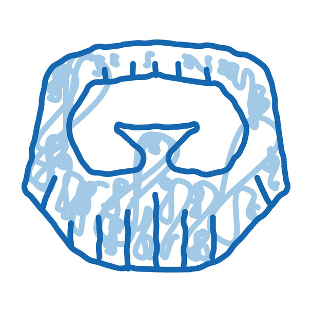 Beard Mustache corto boceto vector icono. Arte de línea de garabato azul dibujado a mano Señal de bigote de barba corta. ilustración de símbolo aislado - Vector, Imagen