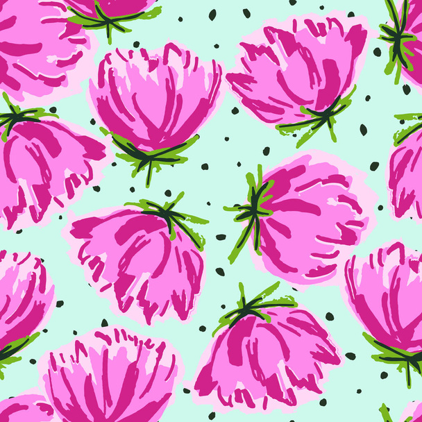 Pink Lotus Marker Vector Seamless Pattern. Rose Textile Background. Red and Blue Wedding Drawn Template. Tulip Beautiful Paper Texture. - Foto, immagini
